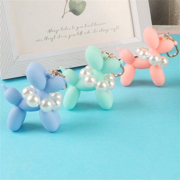 NEW Balloon Art Dog With Pearl Collar Bag Charm Keychain Clip Keyring - Picture 5 of 10